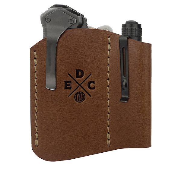 Leather Pocket Tool Organizer for Multitool, Flashlight, Pen and Accessory for Pocket Carry